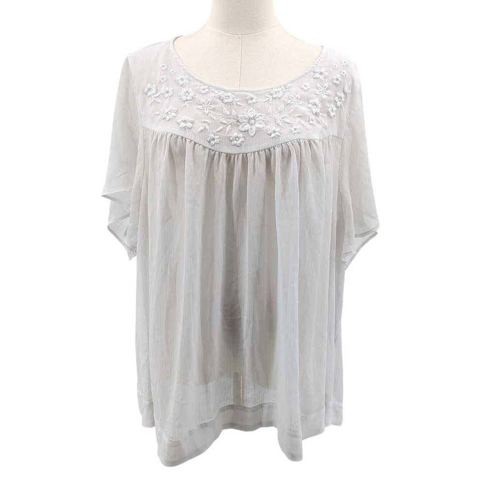 Torrid Boho Peasant Blouse White Sheer Embroidered Tunic Top Size 3